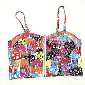 NWT Say What? Graffiti Corset Bustier Size Large